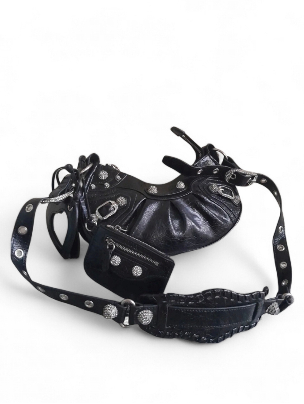 Balenciaga Le Cagole XS Black Studded Shoulder Bag with Removable Coin Pouch